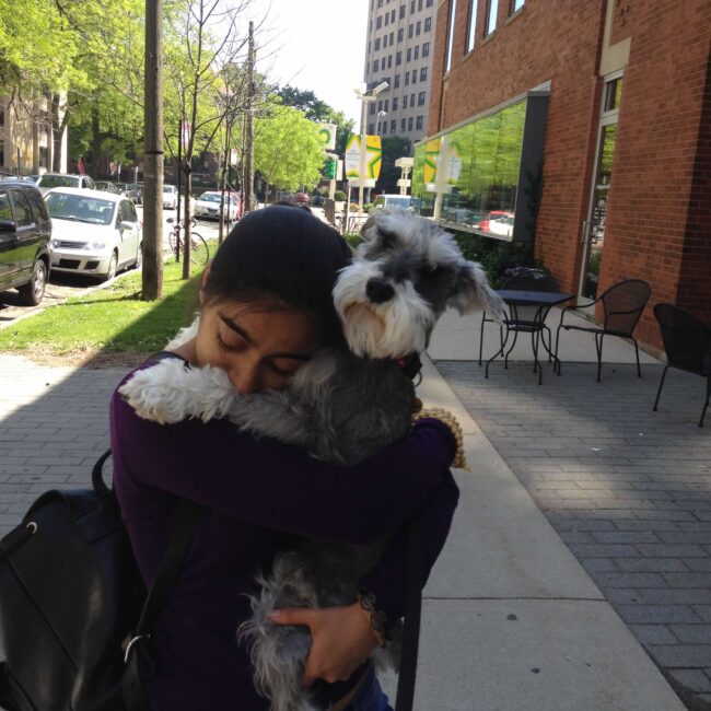 A stranger couldn't resist giving Boston a hug.