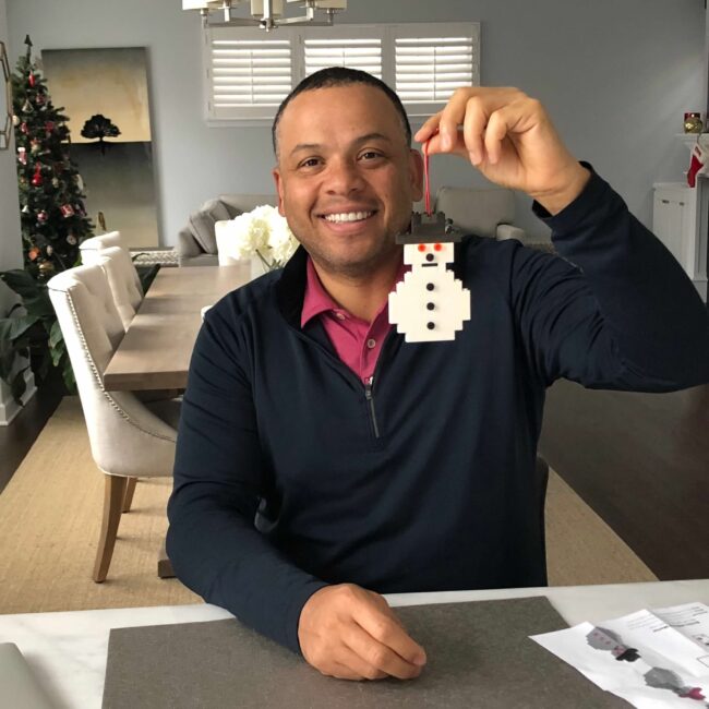 Kurt is proud of his Lego snowman.