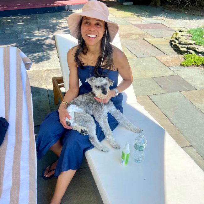 Helen & Boston enjoying the pool on Memorial Day Weekend Upstate.